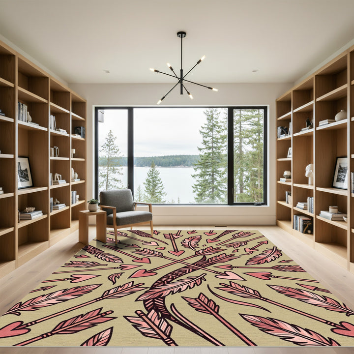Tribal Arrows And Feathers Pink Rug