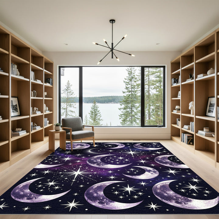 Celestial Moon Stars Purple Nebula Rug