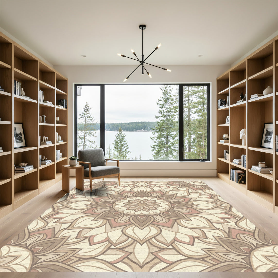 Neutral Earth Blossom Mandala Rug