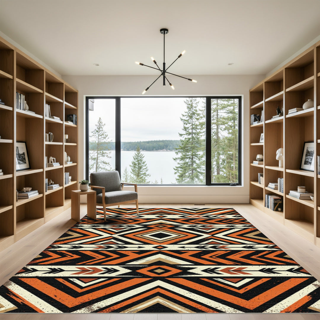 Bold Orange Tribal Geometric Rug