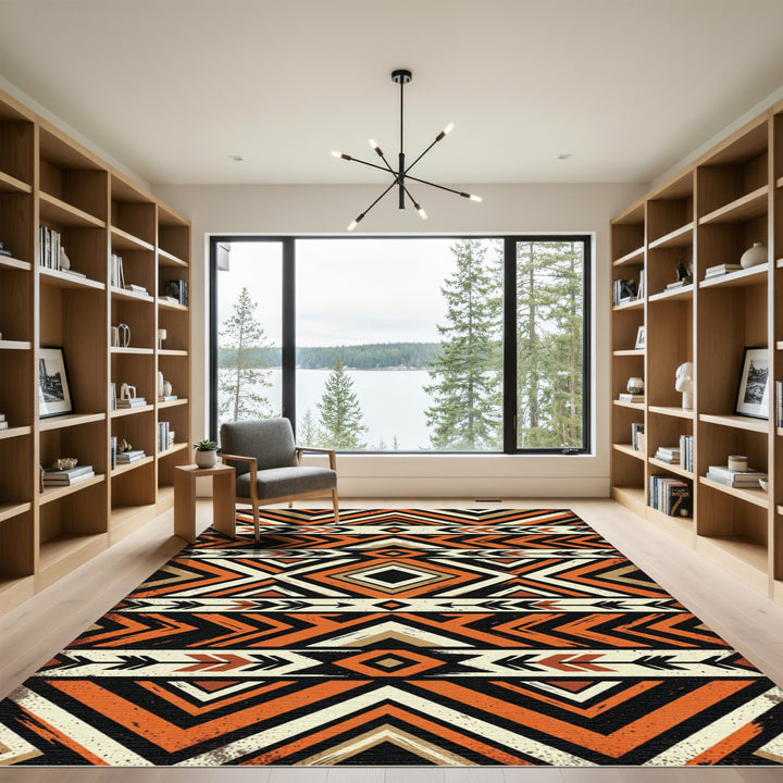 Bold Orange Tribal Geometric Rug