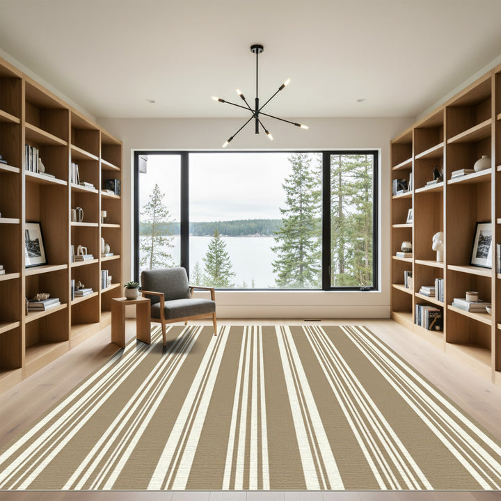 Classic Taupe and Ivory Vertical Stripe Rug
