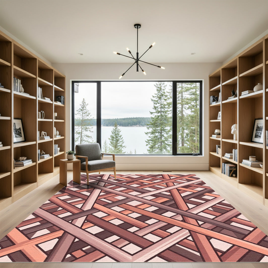 Crimson Weave Overlay Geometric Rug