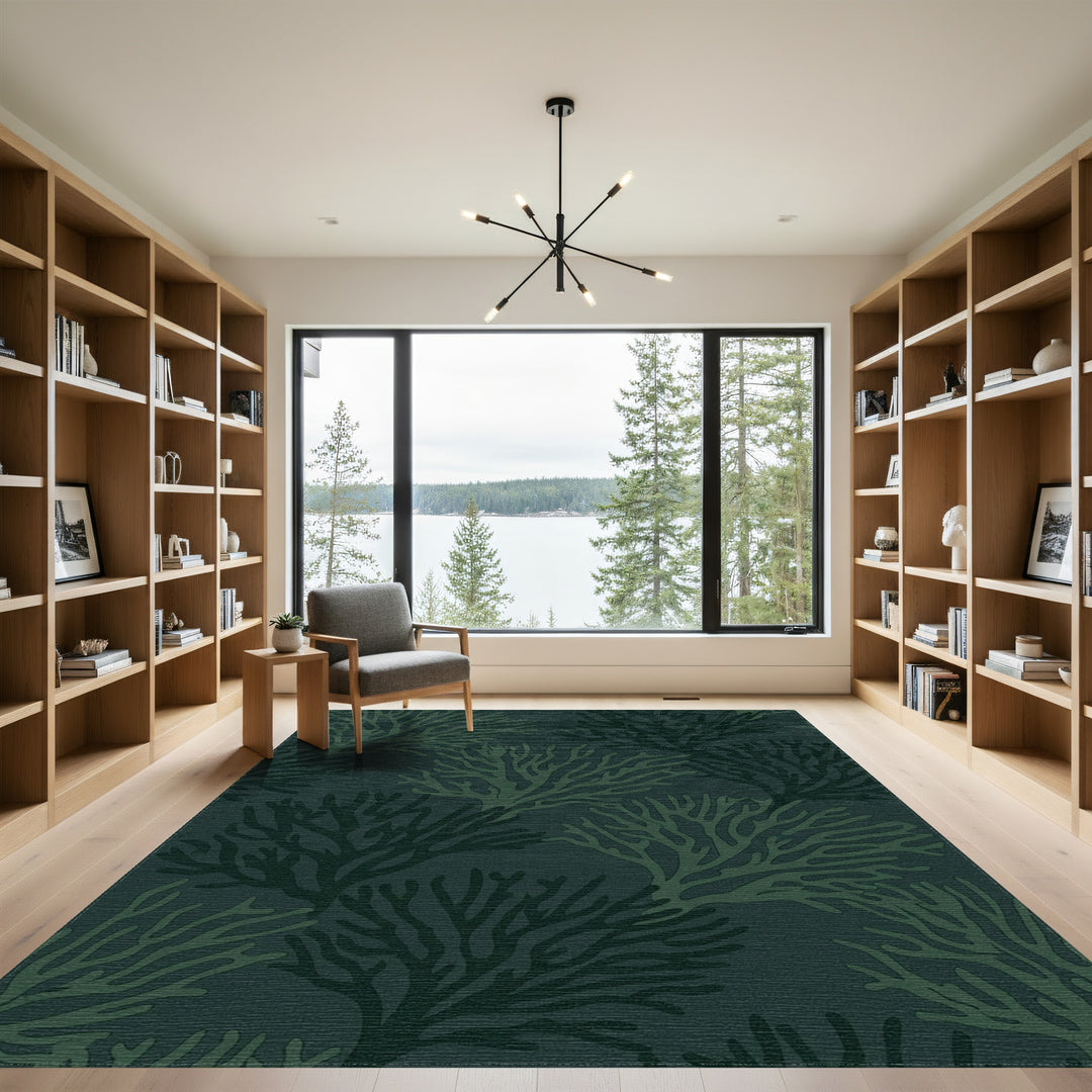 Deep Teal Organic Branch Cascade Rug