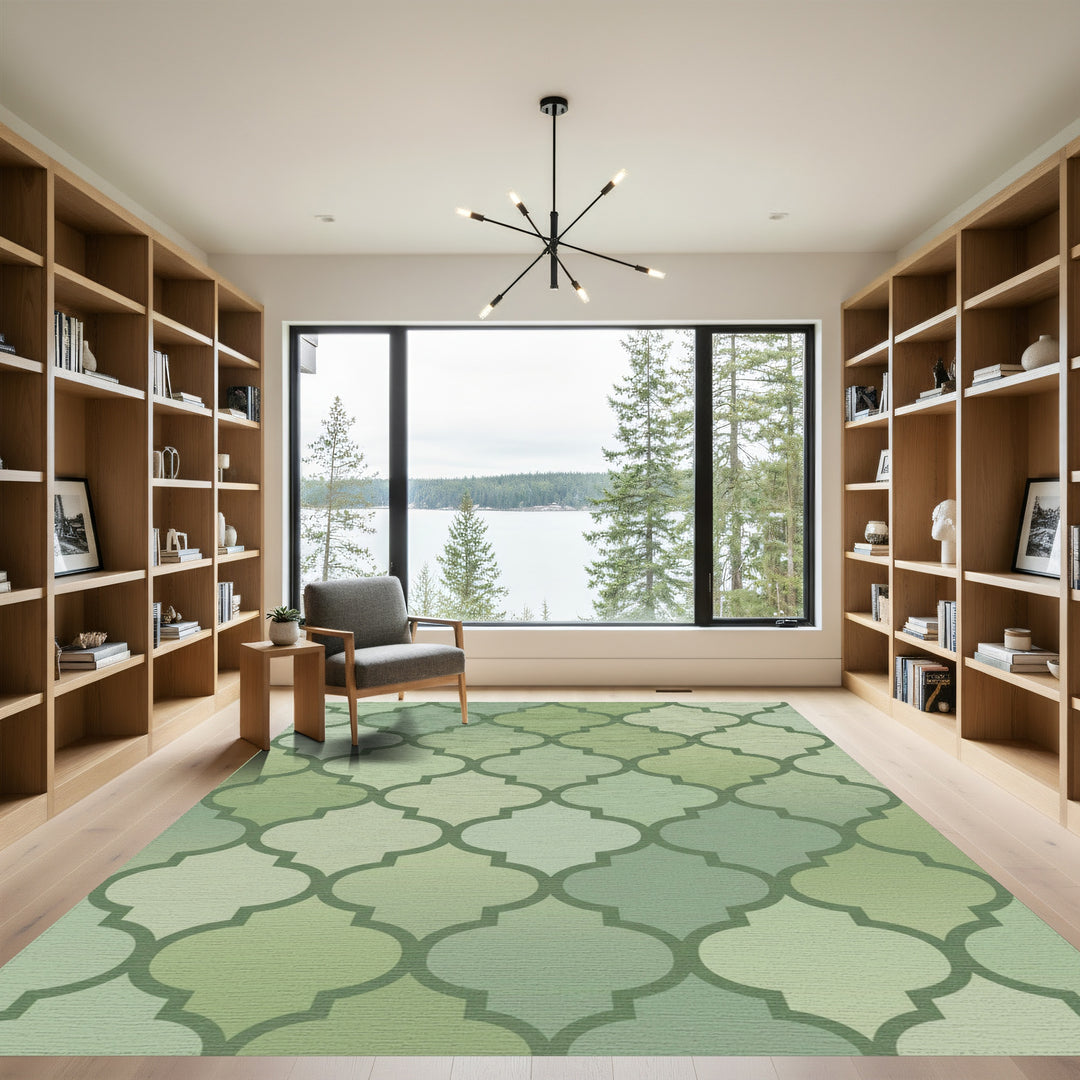 Sage Green Quatrefoil Lattice Rug