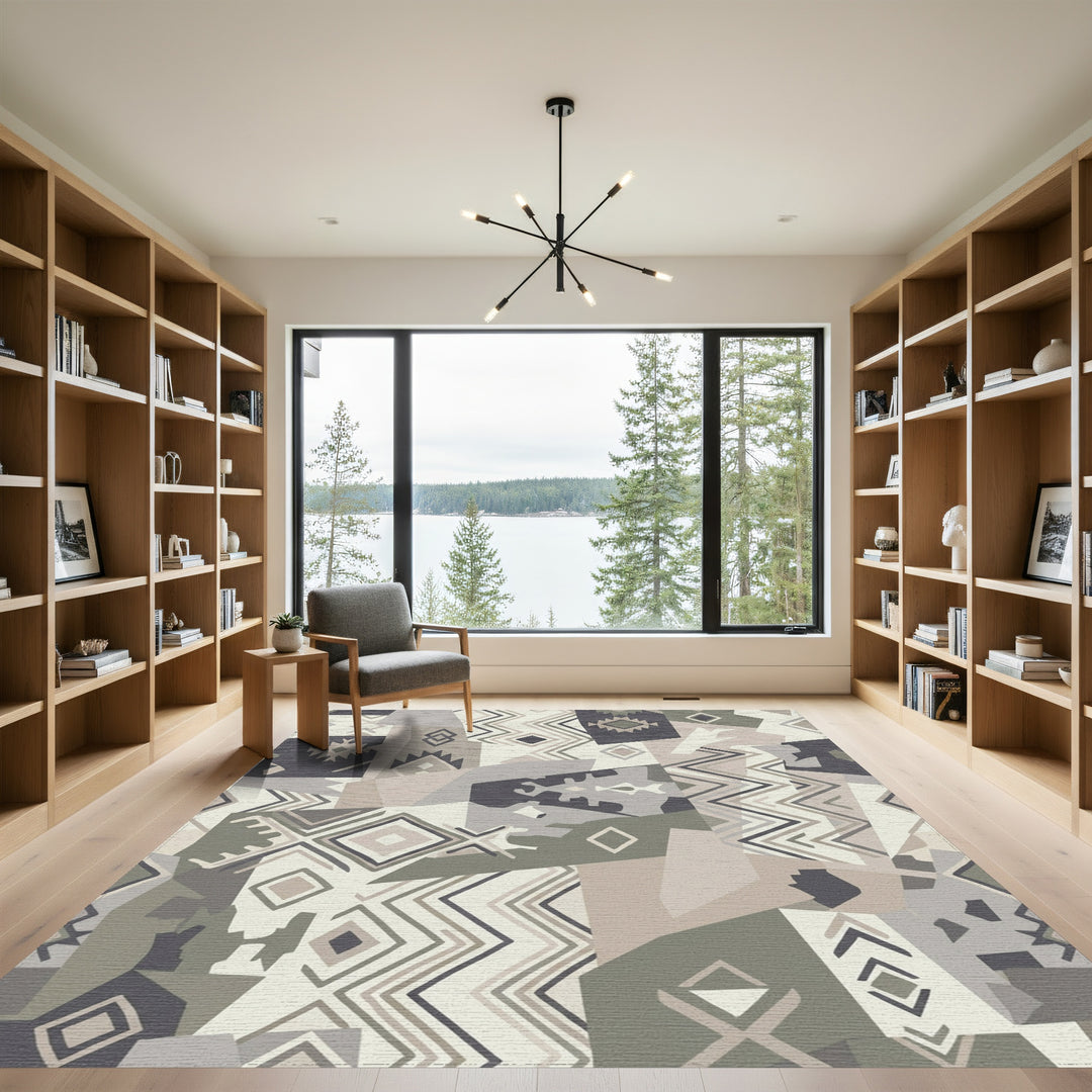 Neutral Patchwork Navajo Diamond Zigzag Rug