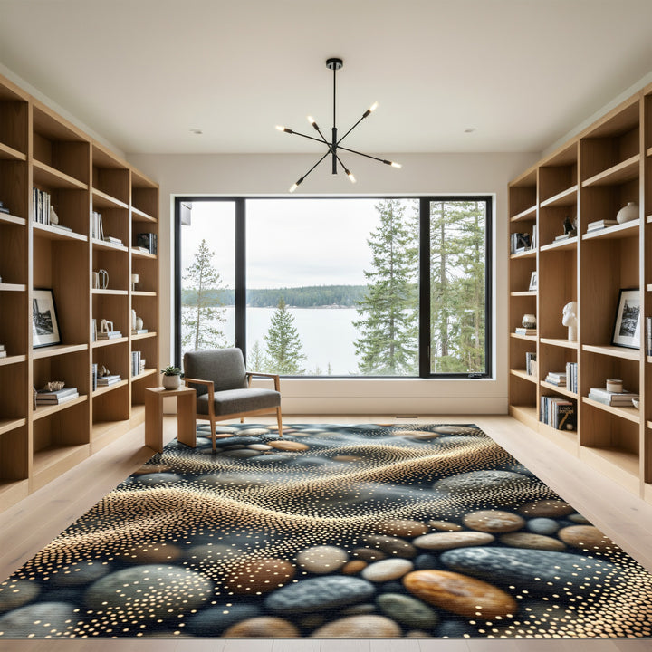 Golden Shimmer Beach Pebble Abstract Rug