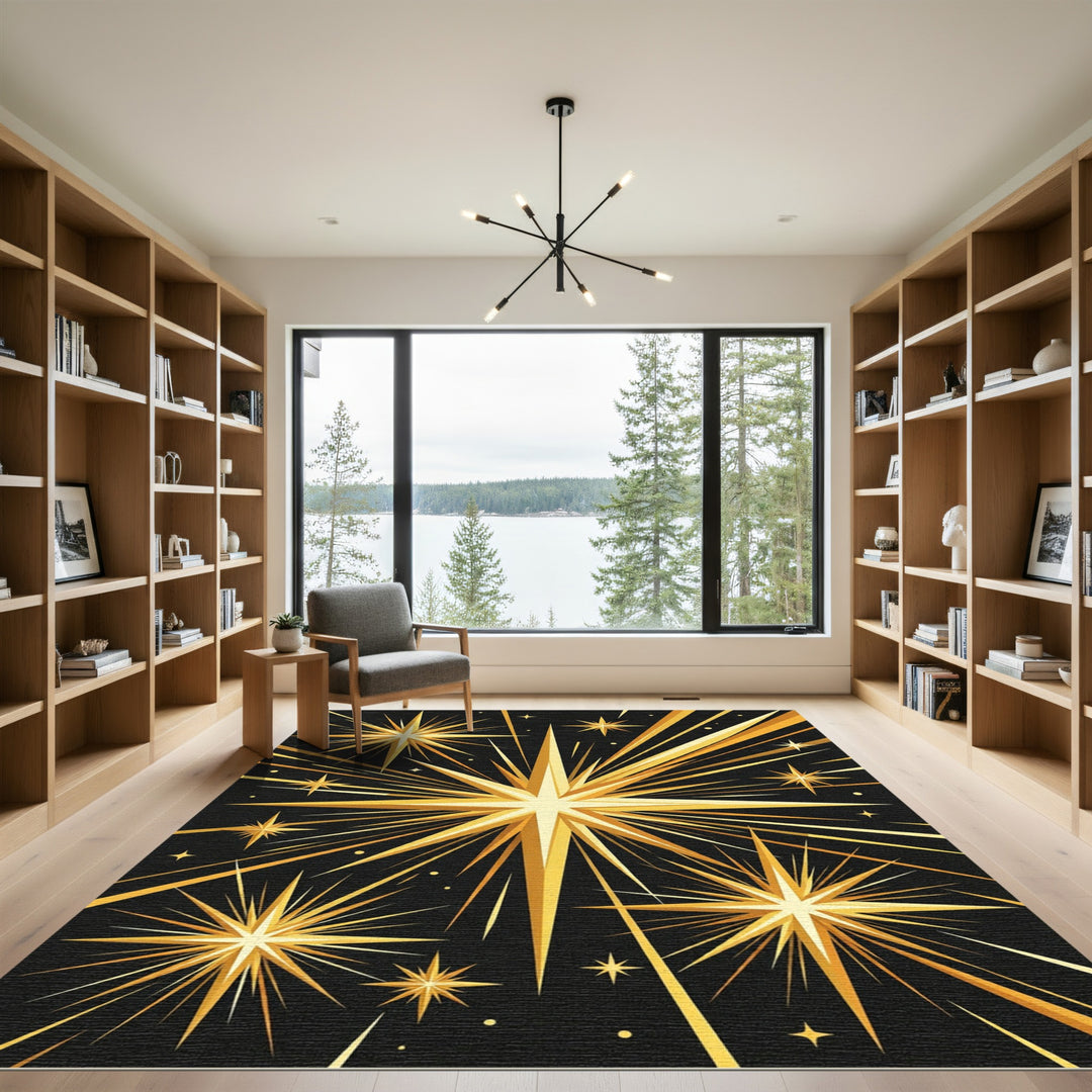 Golden Starburst Abstract Rug