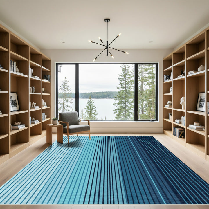 Oceanic Blue Vertical Stripe Rug