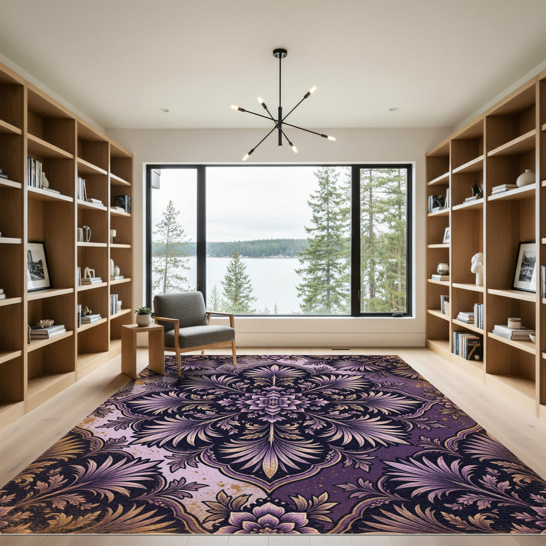 Elegant Purple Golden Floral Ornament Rug