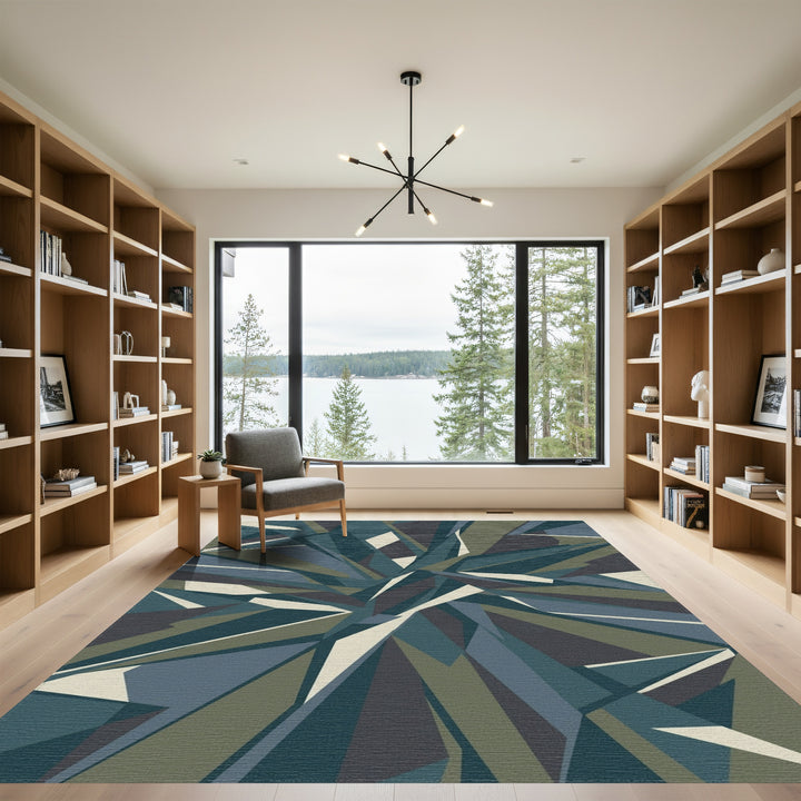 Abstract Forest Green Geometric Shatter Rug