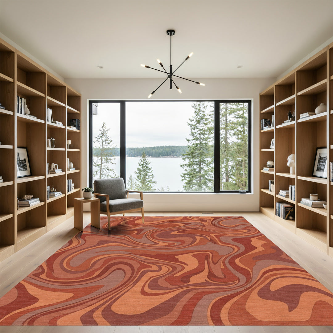 Earthy Orange Swirl Marble Rug