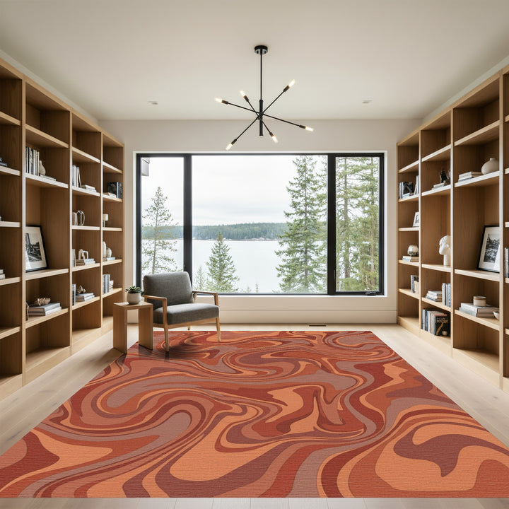 Earthy Orange Swirl Marble Rug