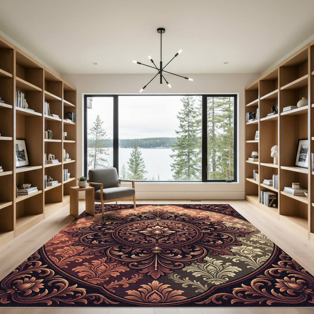 Ornate Vintage Floral Medallion Aubergine Rug