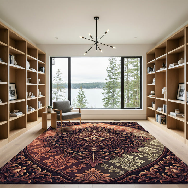 Ornate Vintage Floral Medallion Aubergine Rug