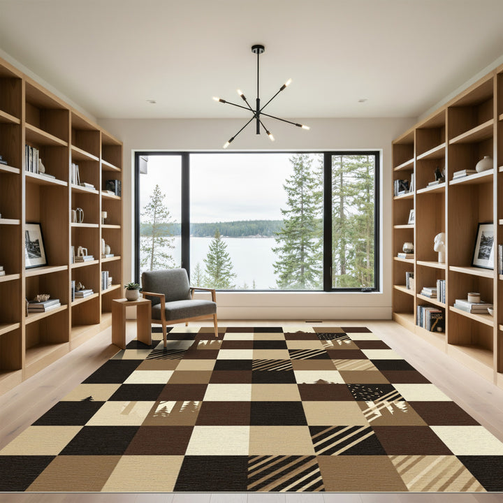 Rustic Forest Plaid Squares Rug
