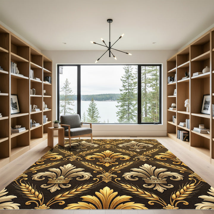 Golden Fleur de Lis Wheat Flourish Rug