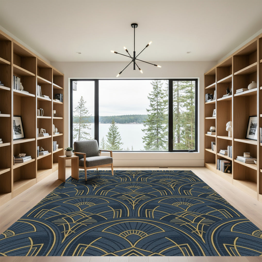 Navy Gold Art Deco Fan Rug