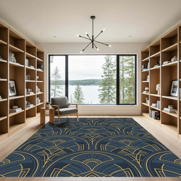 Navy Gold Art Deco Fan Rug