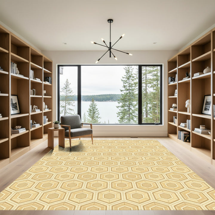 Natural Beige Honeycomb Geometric Rug