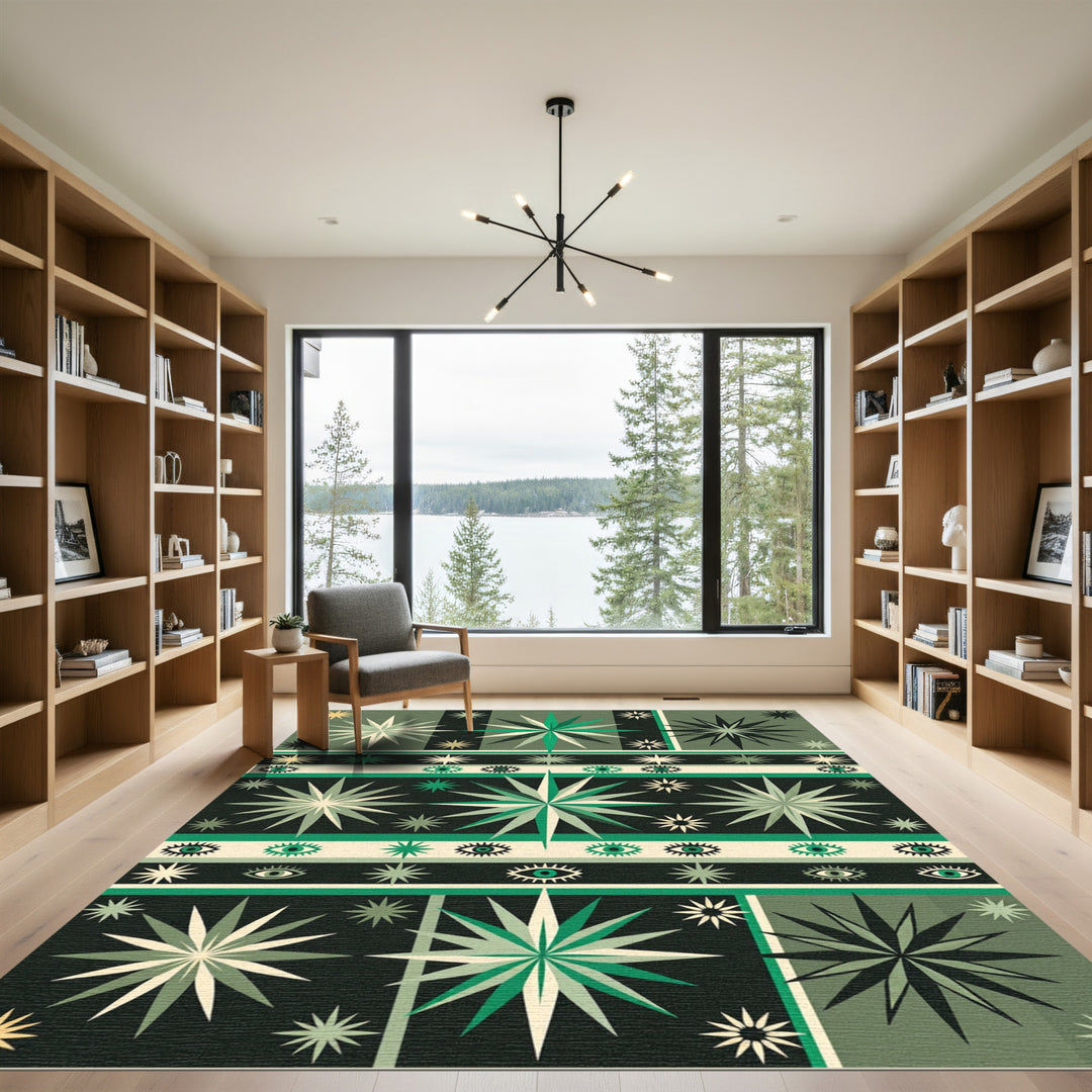 Emerald Green Starburst Eye Medallion Rug