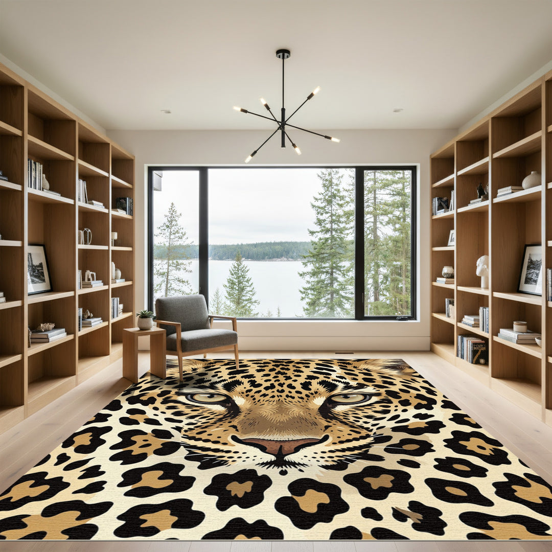 Golden Leopard Spots Face Rug