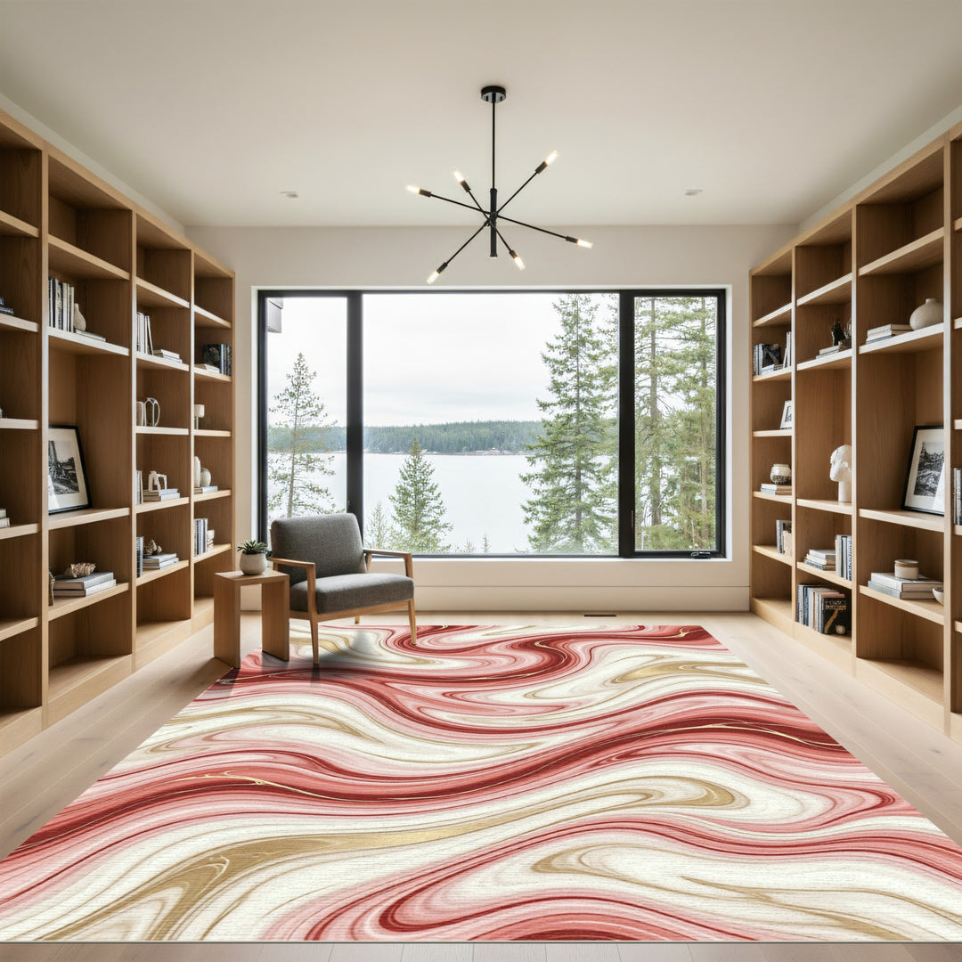 Crimson White Gold Swirl Marble Rug