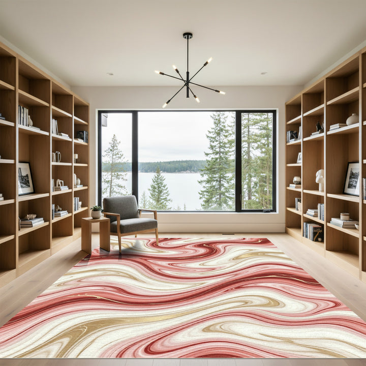 Crimson White Gold Swirl Marble Rug