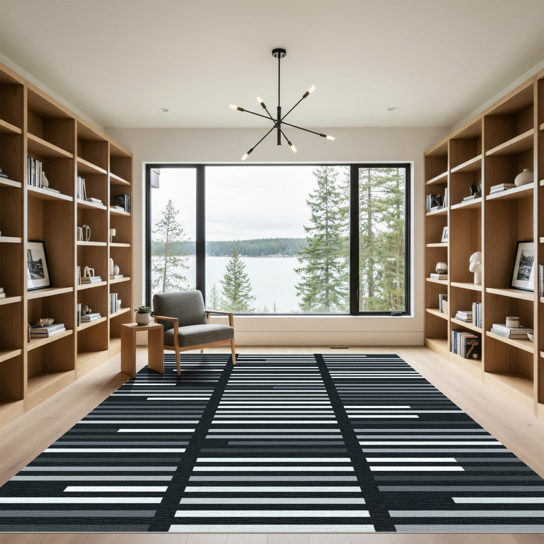 Grayscale Geometric Bar Lines Rug