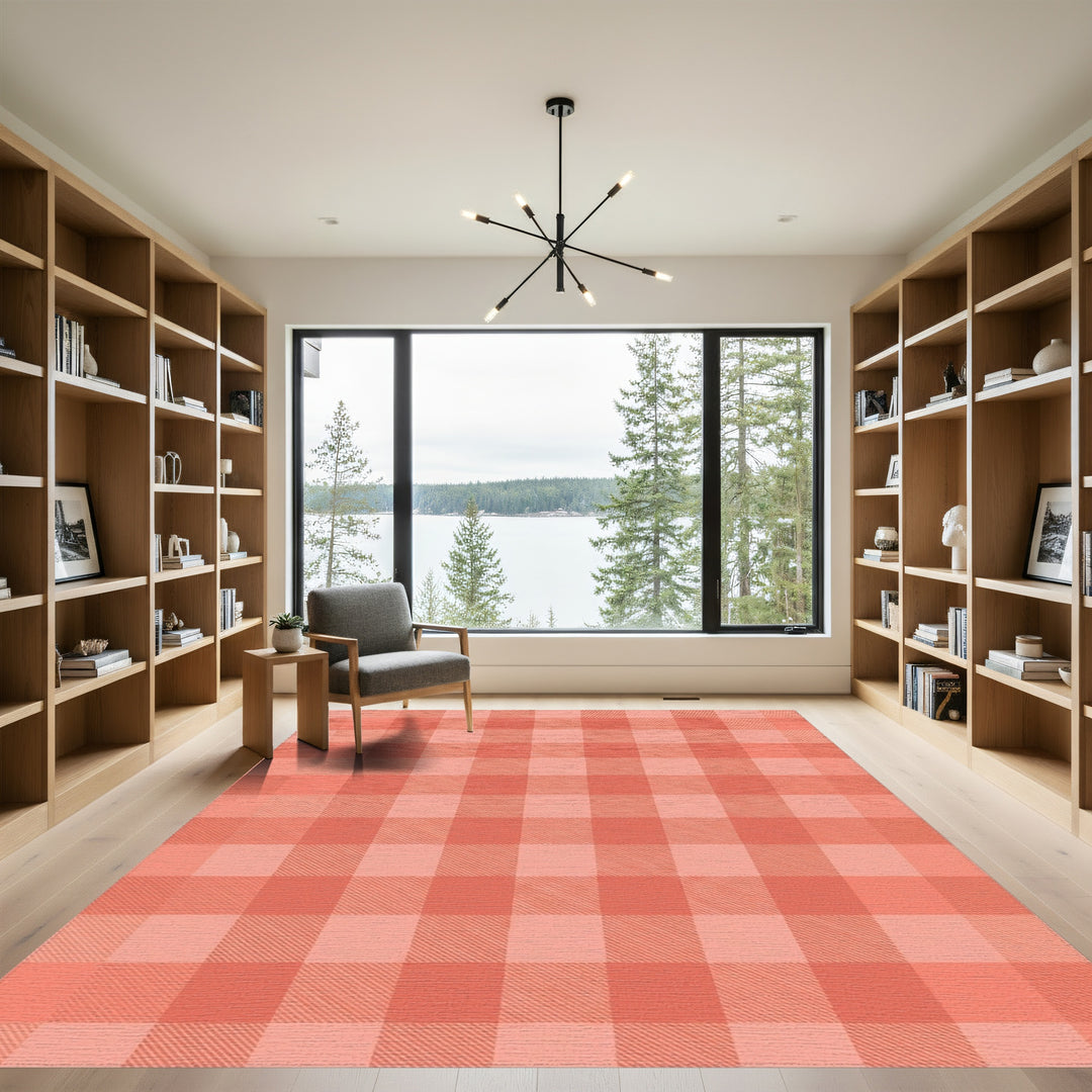 Coral Pink Buffalo Check Square Rug