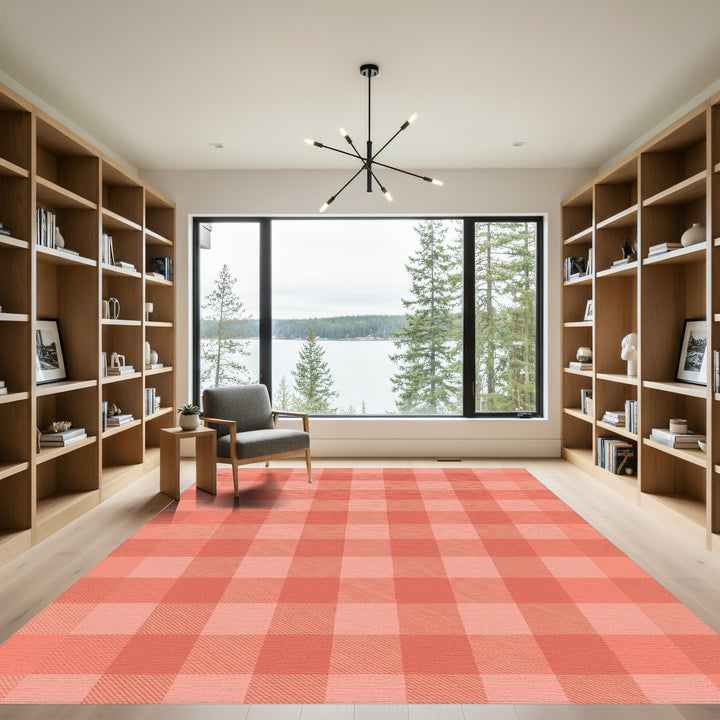 Coral Pink Buffalo Check Square Rug