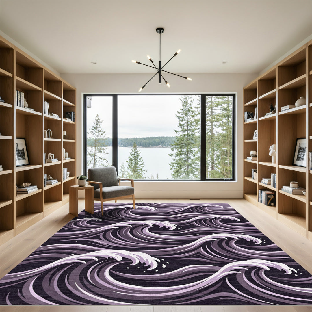 Enchanting Purple Wave Ocean Scene Rug