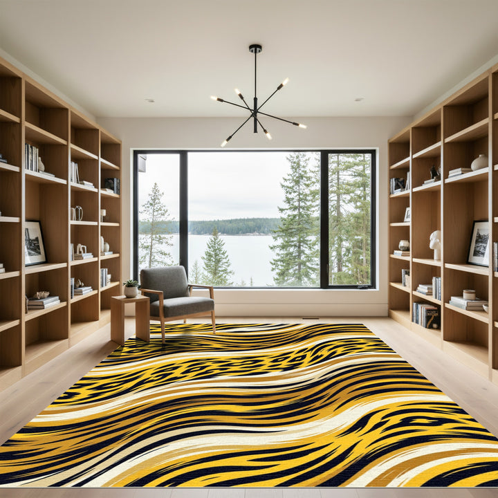 Golden Black Abstract Animal Print Rug