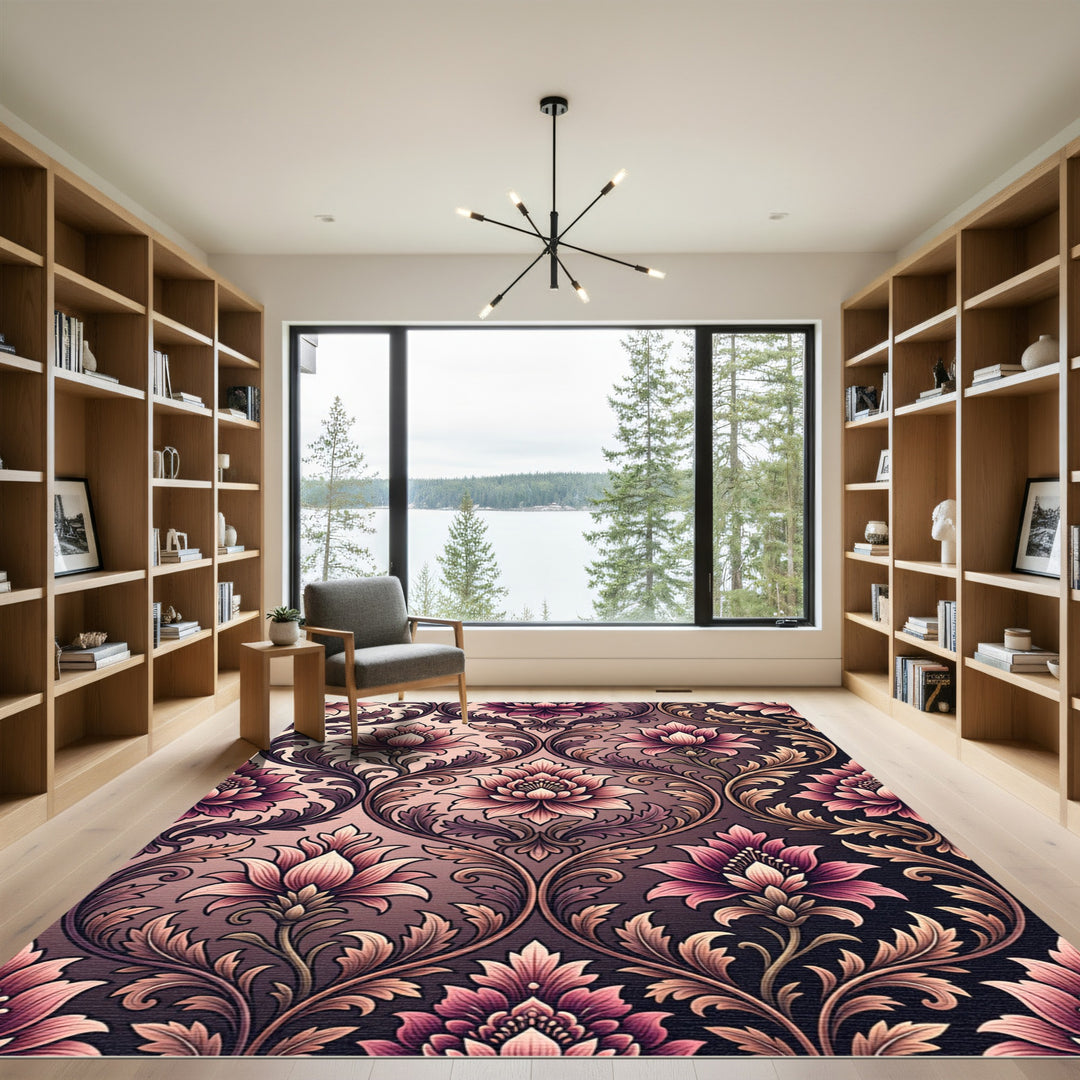 Orchid Pink Floral Damask Rug
