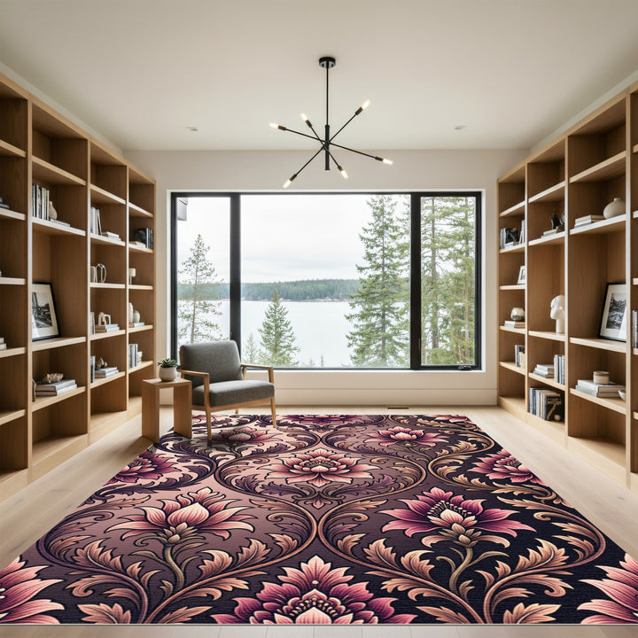 Orchid Pink Floral Damask Rug