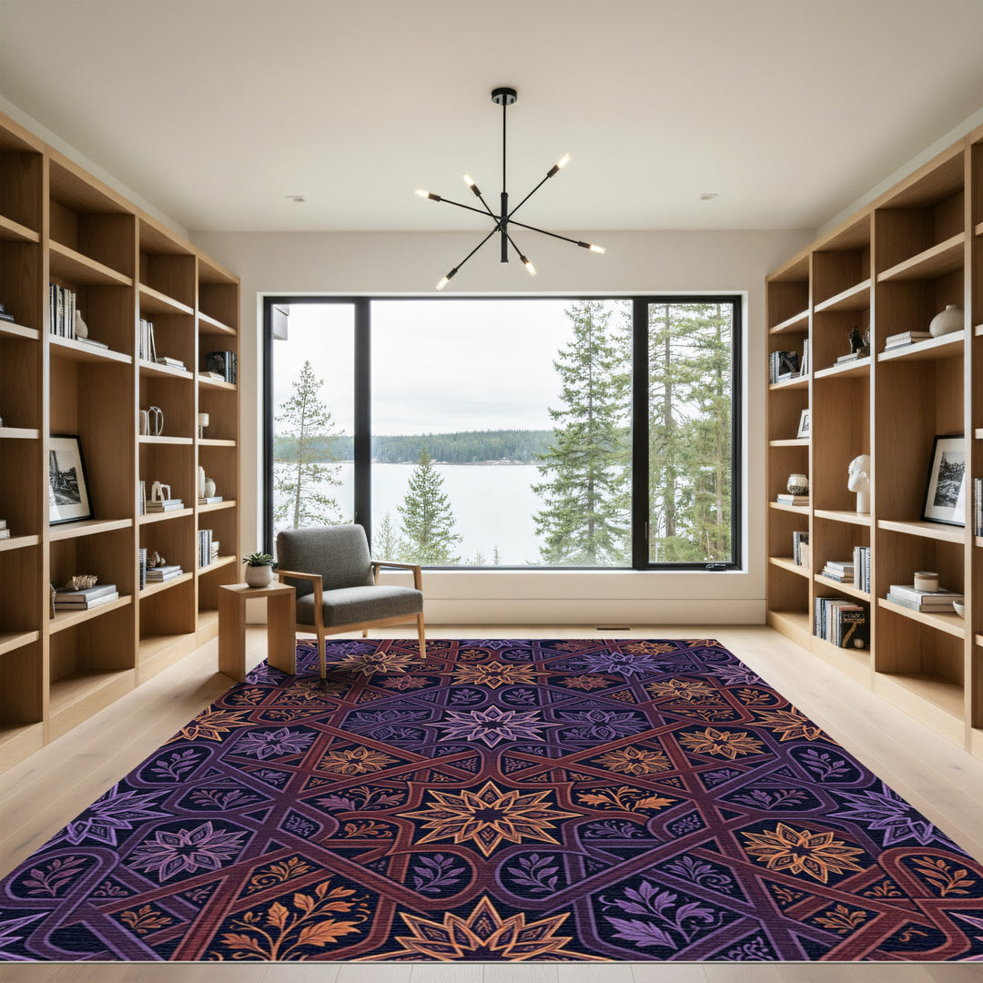 Intricate Interlocking Geometric Star Medallion Rug