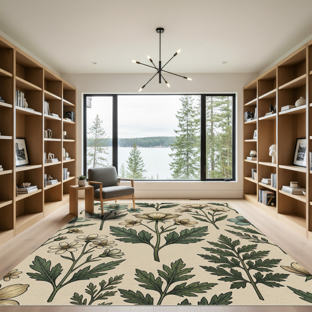 Vintage Botanical Anemone Floral Rug