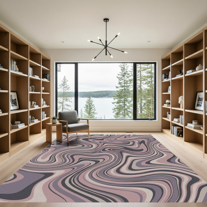 Blended Swirls Rose Gray Abstract Rug