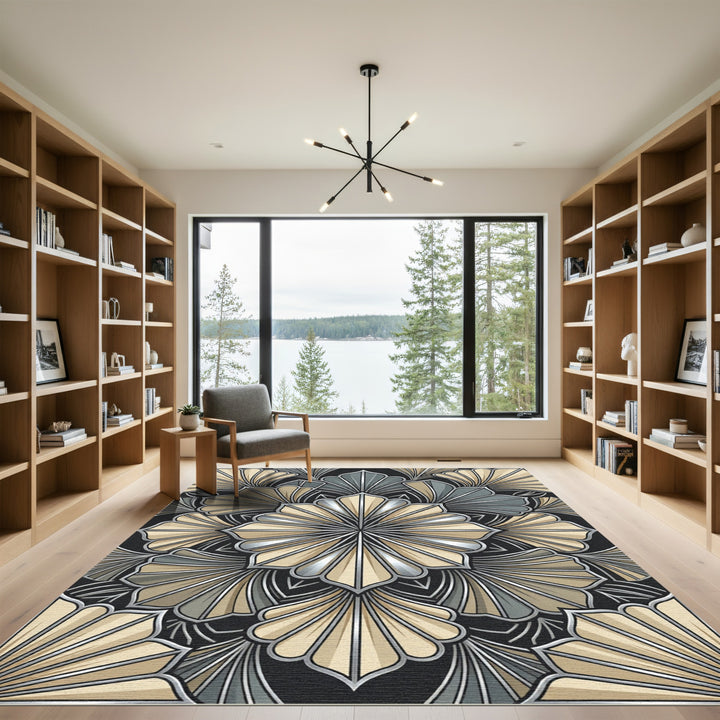 Art Deco Fan Shell Teal Gold Rug