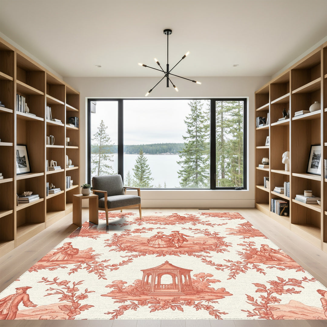 Coral Pastoral Scene Romance Rug