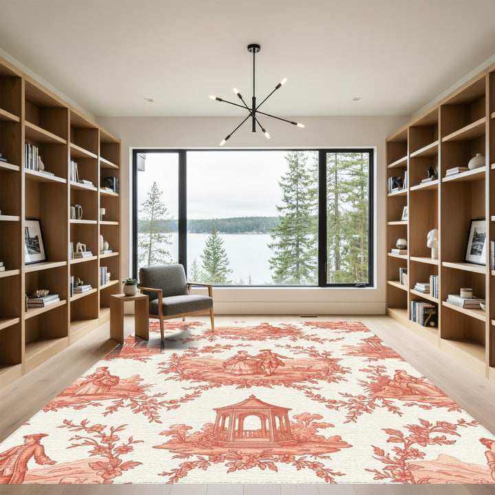 Coral Pastoral Scene Romance Rug