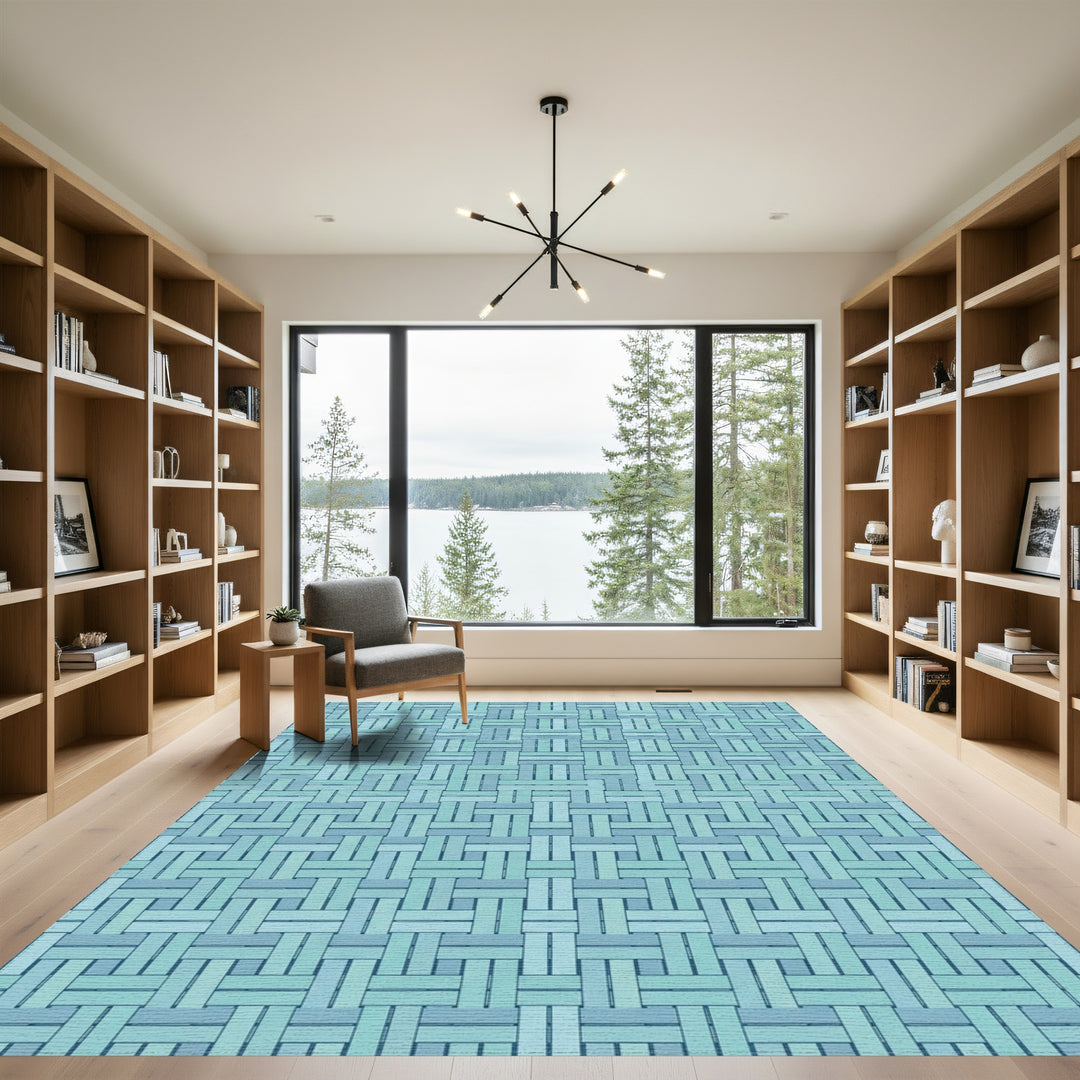 Aqua Blue Woven Texture Rug