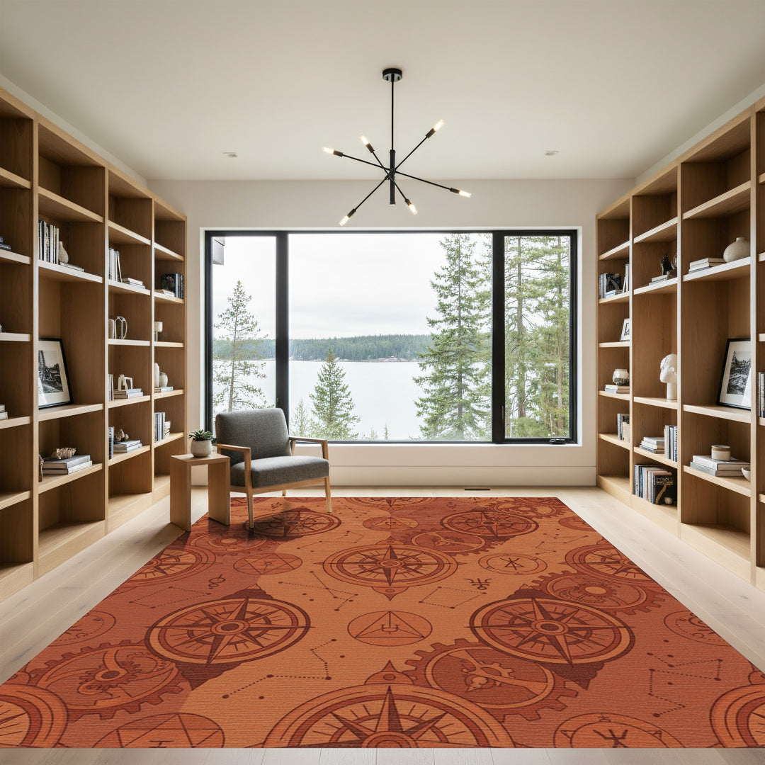 Copper Compass Steampunk Celestial Gears Rug