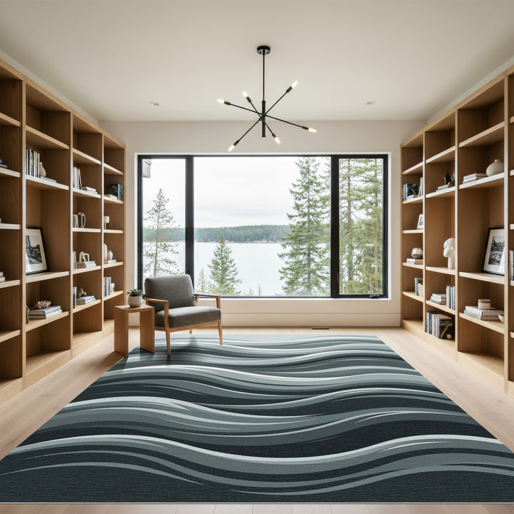 Abstract Grayscale Flowing Waves Rug