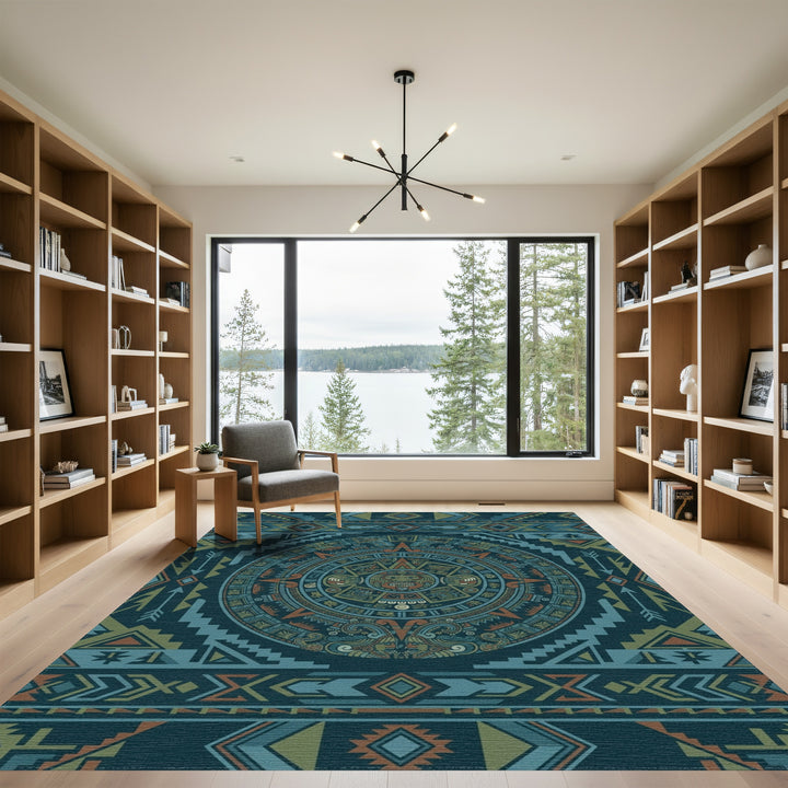 Aztec Sun Stone Circle Geometric Rug