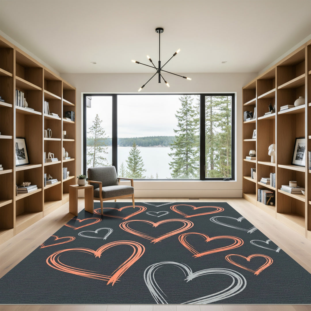 Coral And Gray Heart Outline Rug