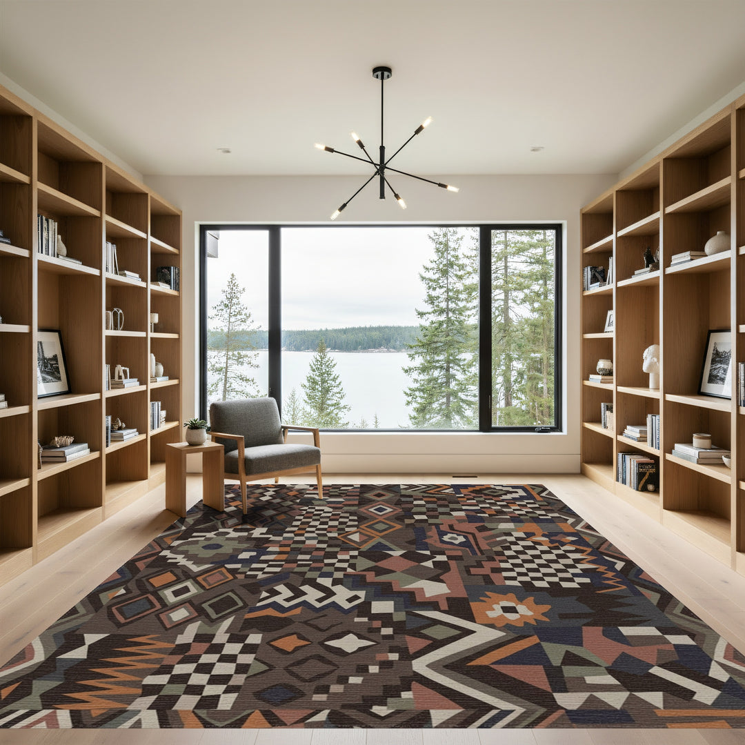 Patchwork Earthy Tone Geometric Diamond Rug