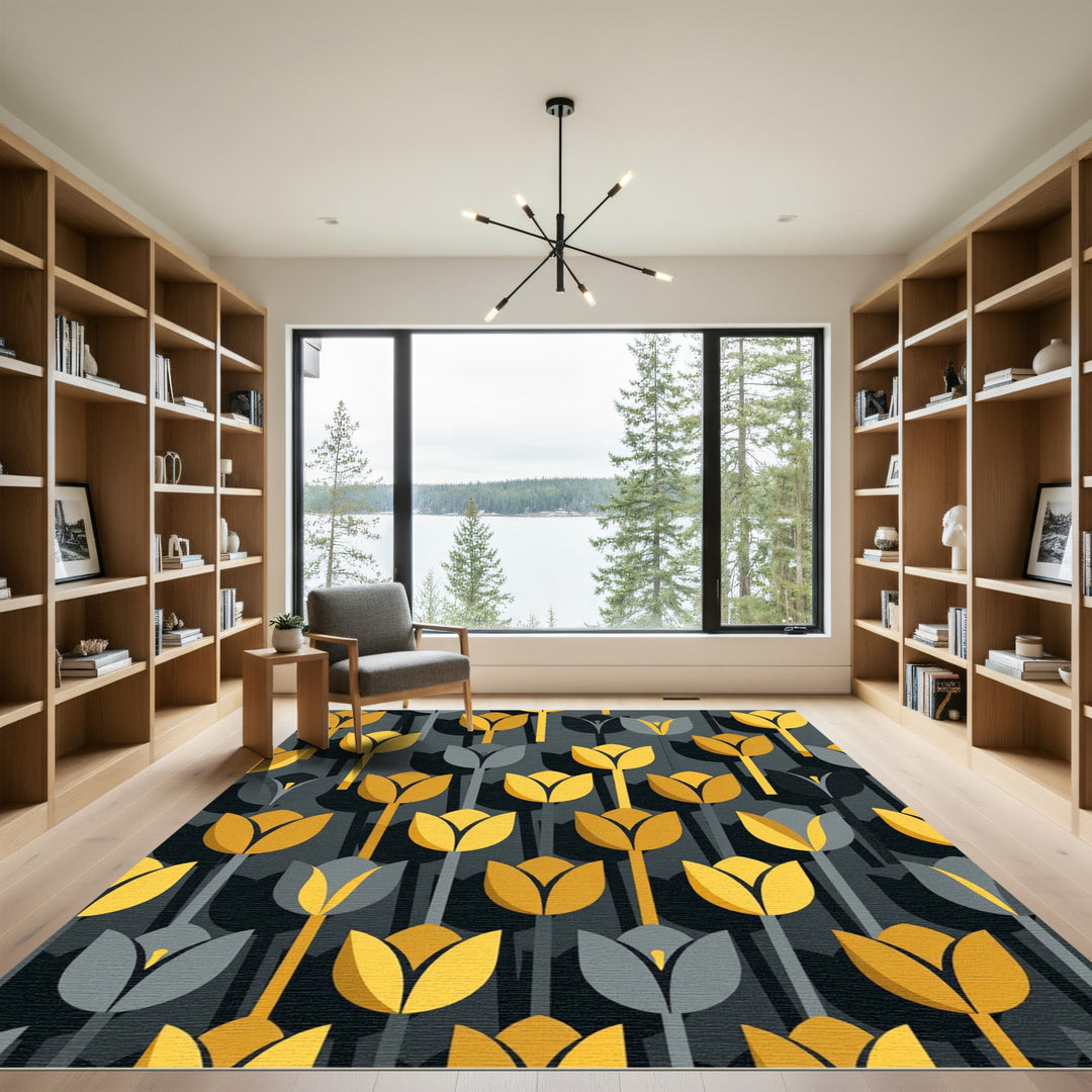 Yellow Gray Abstract Tulip Rug