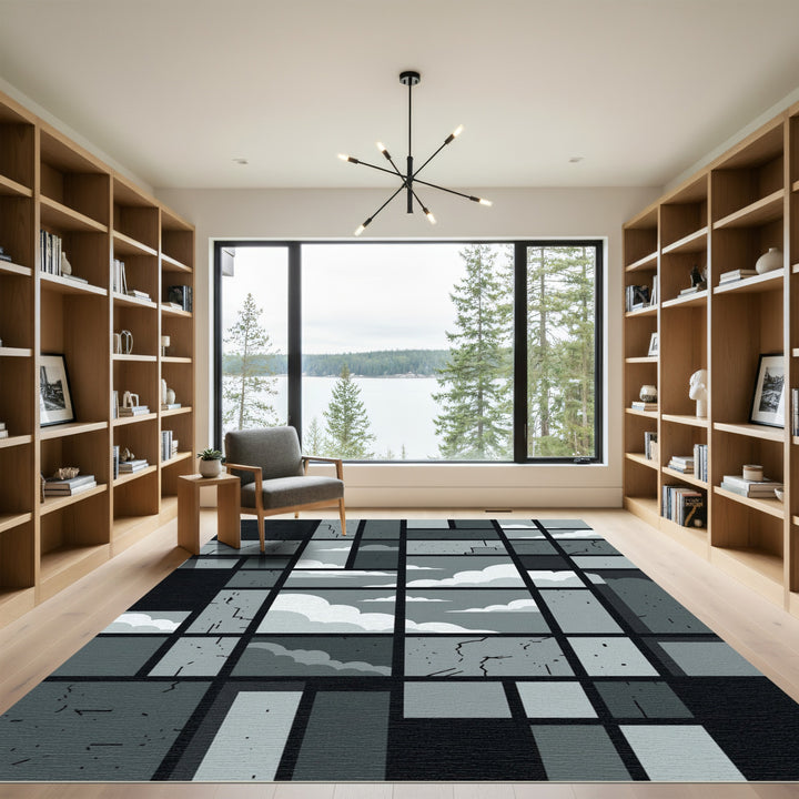 Monochromatic Cloudy Window Pane Rug