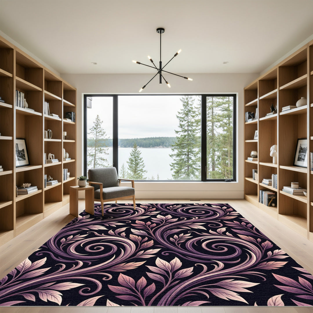 Ornate Plum Leaf Swirls Rug